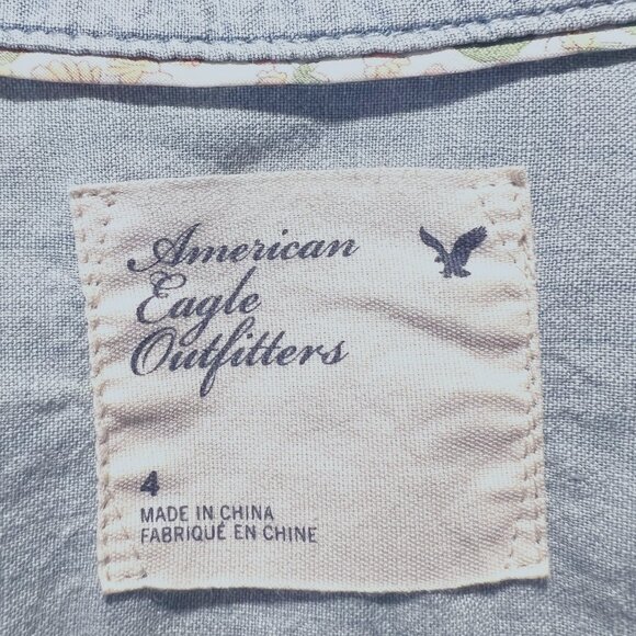 American Eagle Outfitters-Long Sleeve Denim Western Shirt-Studs-Pearl Snaps-Sz 4 - Picture 14 of 15